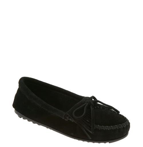 Minnetonka Kilty Suede Bow Detail Fringe Moccasins Product Image