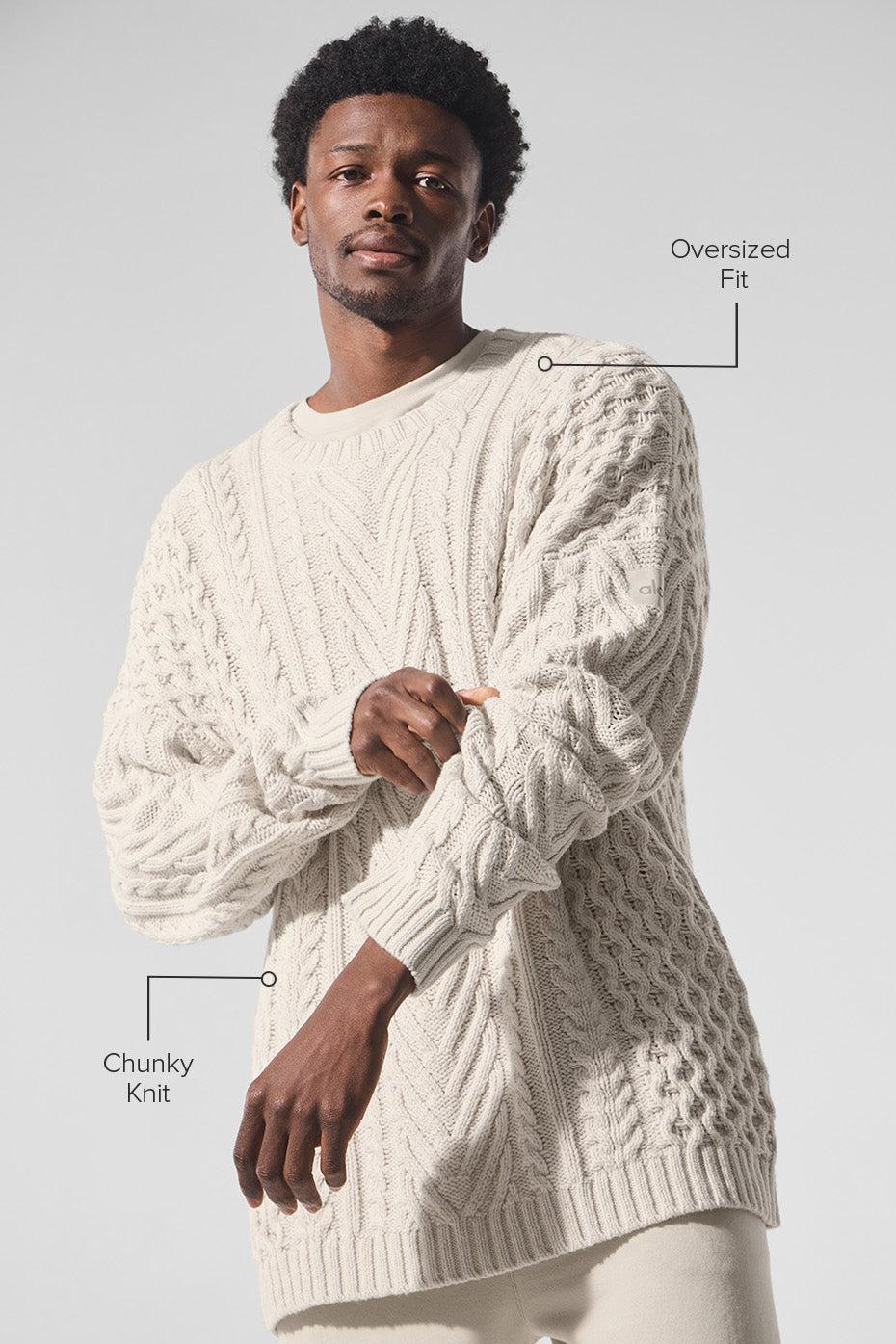 Cable Knit Crew Neck Sweater - Bone Male Product Image