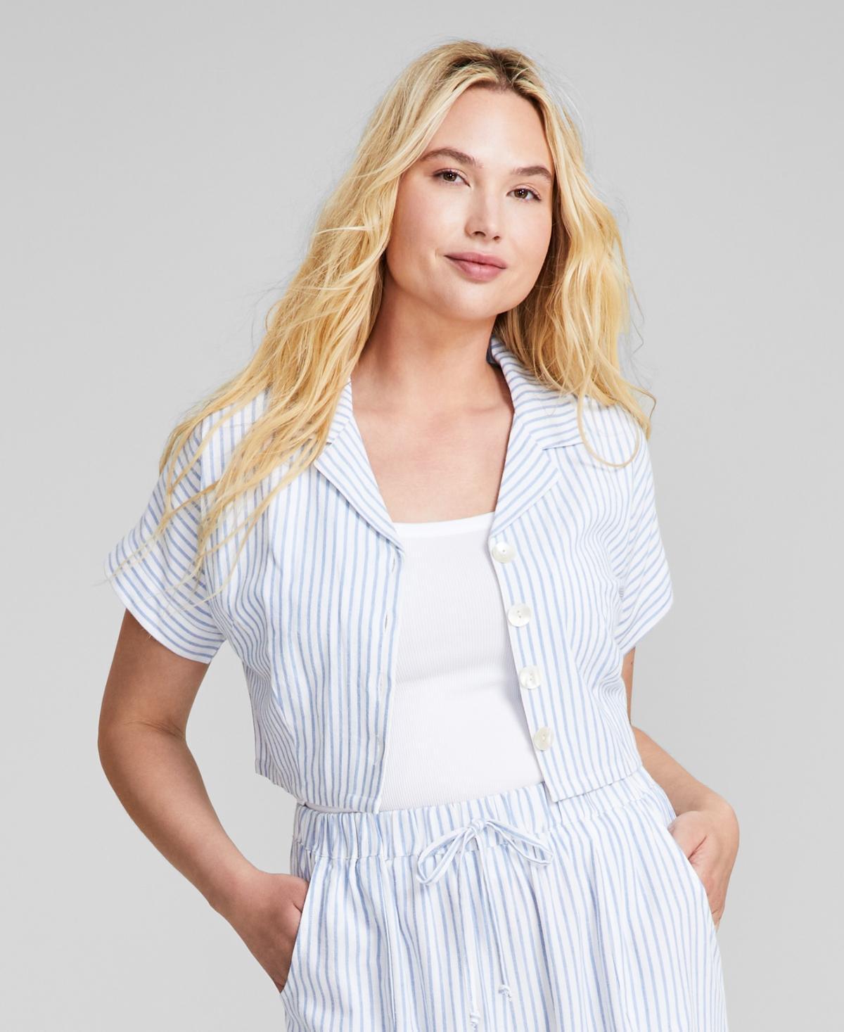 Now This Womens Button Front Camp Shirt Tie Waist Paperbag Pants Product Image