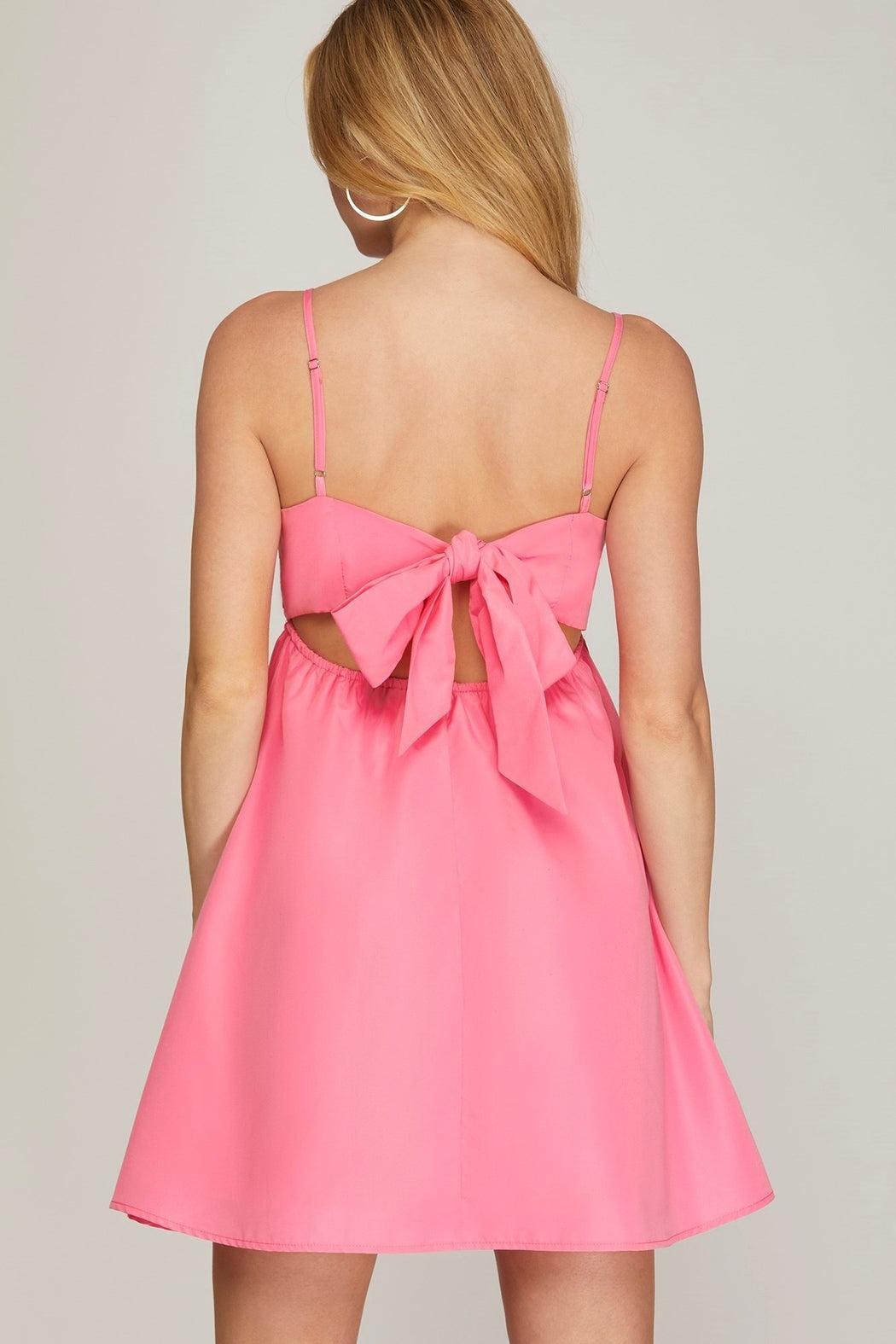 Pleated Woven Dress with Back Tie Detail Product Image