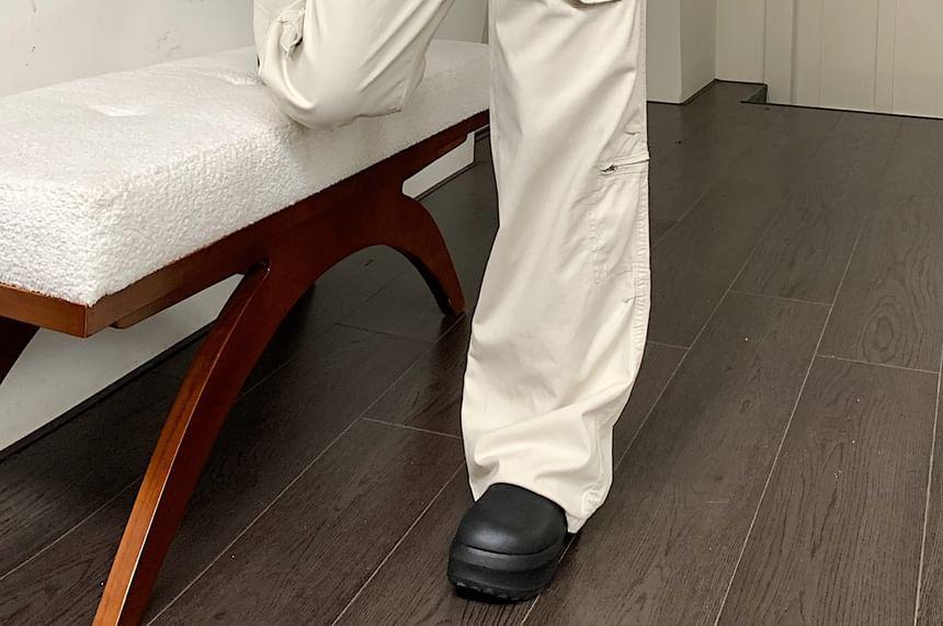 High Rise Plain Wide Leg Cargo Pants Product Image