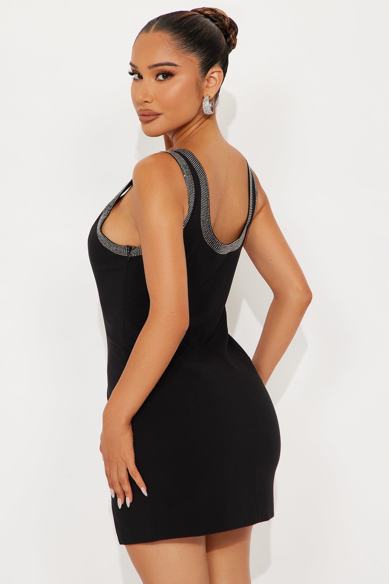 Dazzle Up Rhinestone Micro Mini Dress - Black Product Image