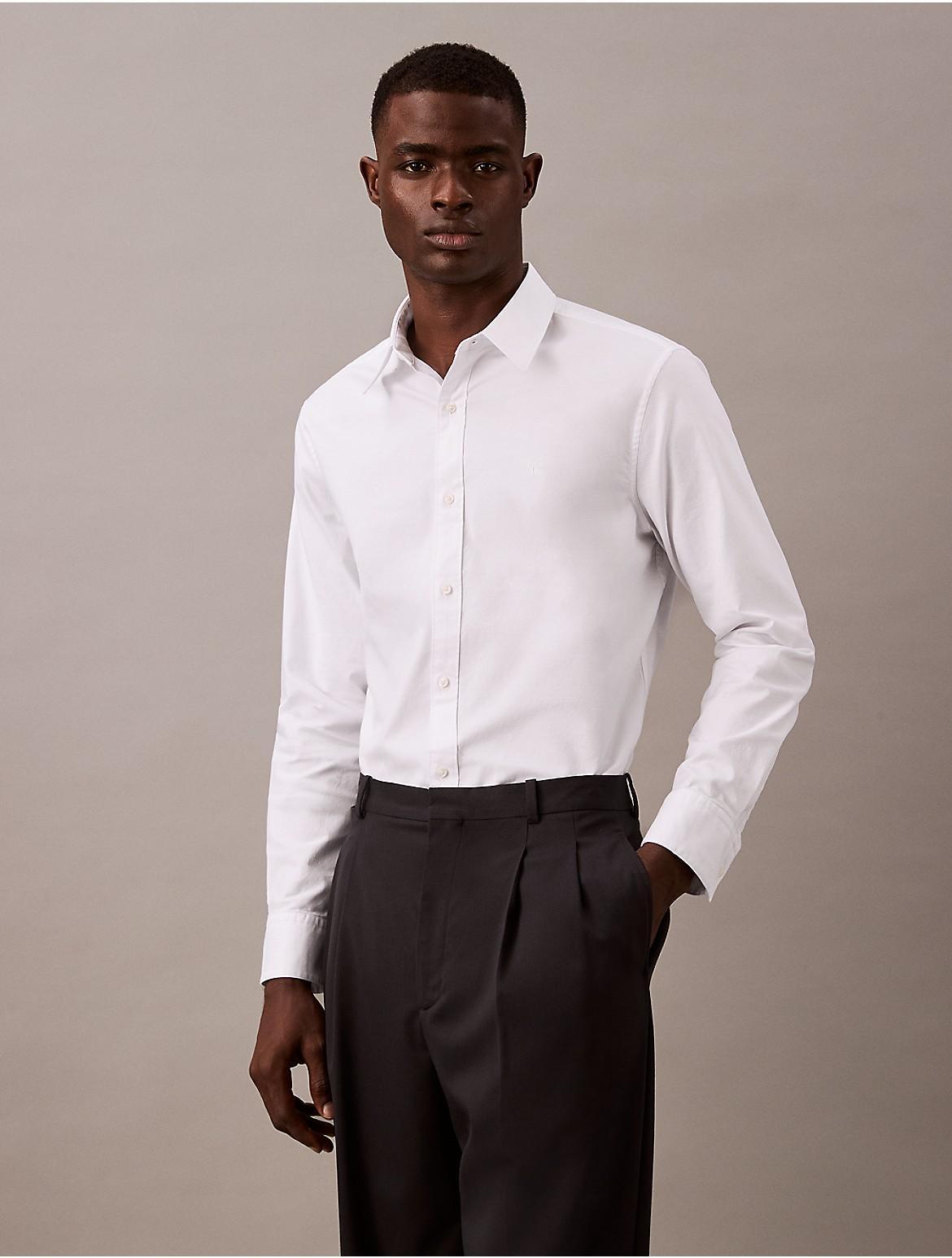 Calvin Klein Mens Solid Oxford Classic Button-Down Shirt - White Product Image