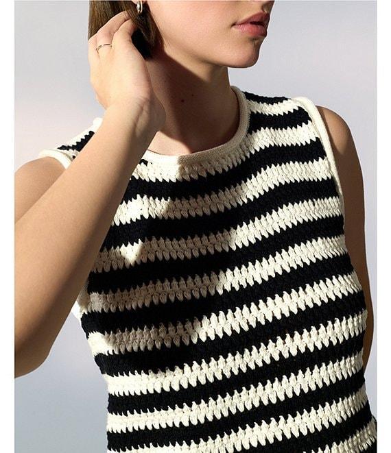 Sanctuary Stripe Print Crew Neck Sleeveless Hand Crochet Shell Product Image