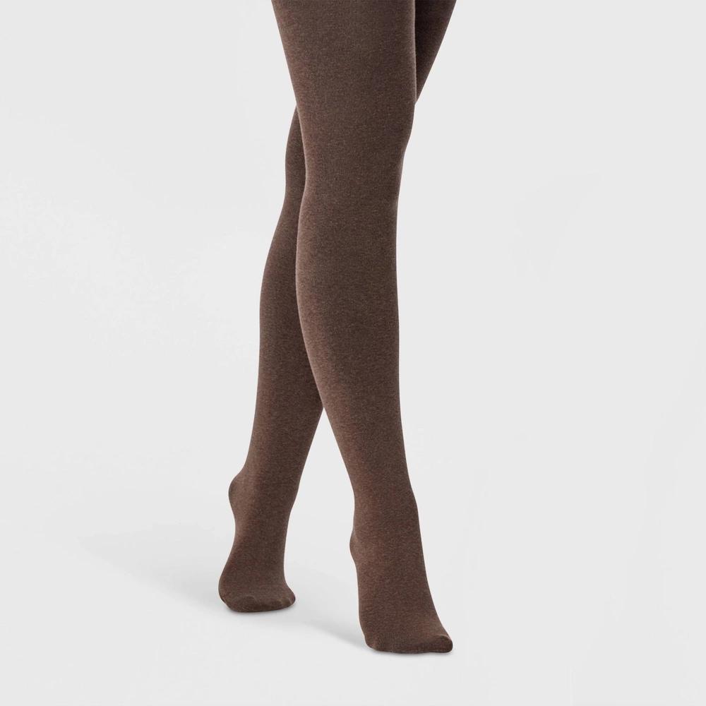 Women's Flat Knit Fleece Lined Tights - A New Day™ Ivory M/L Product Image