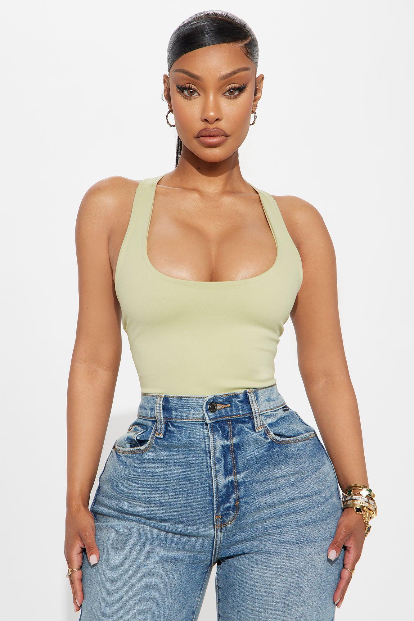 Sarafiena Double Lined Scoop Neck Bodysuit - Sage Product Image