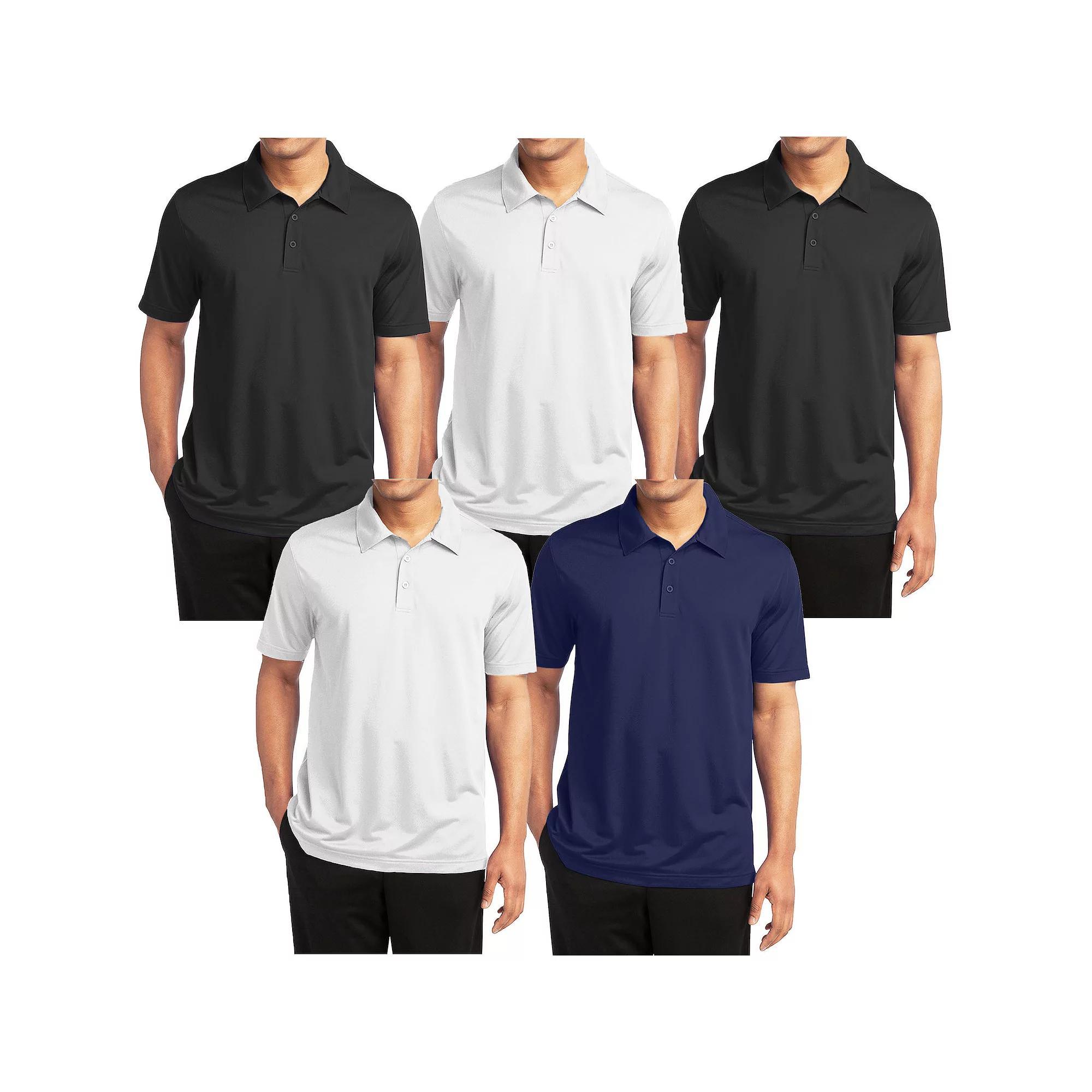Men's Galaxy By Harvic 5-Pack Moisture-Wicking Polos, Size: XXL, Black White Navy Product Image