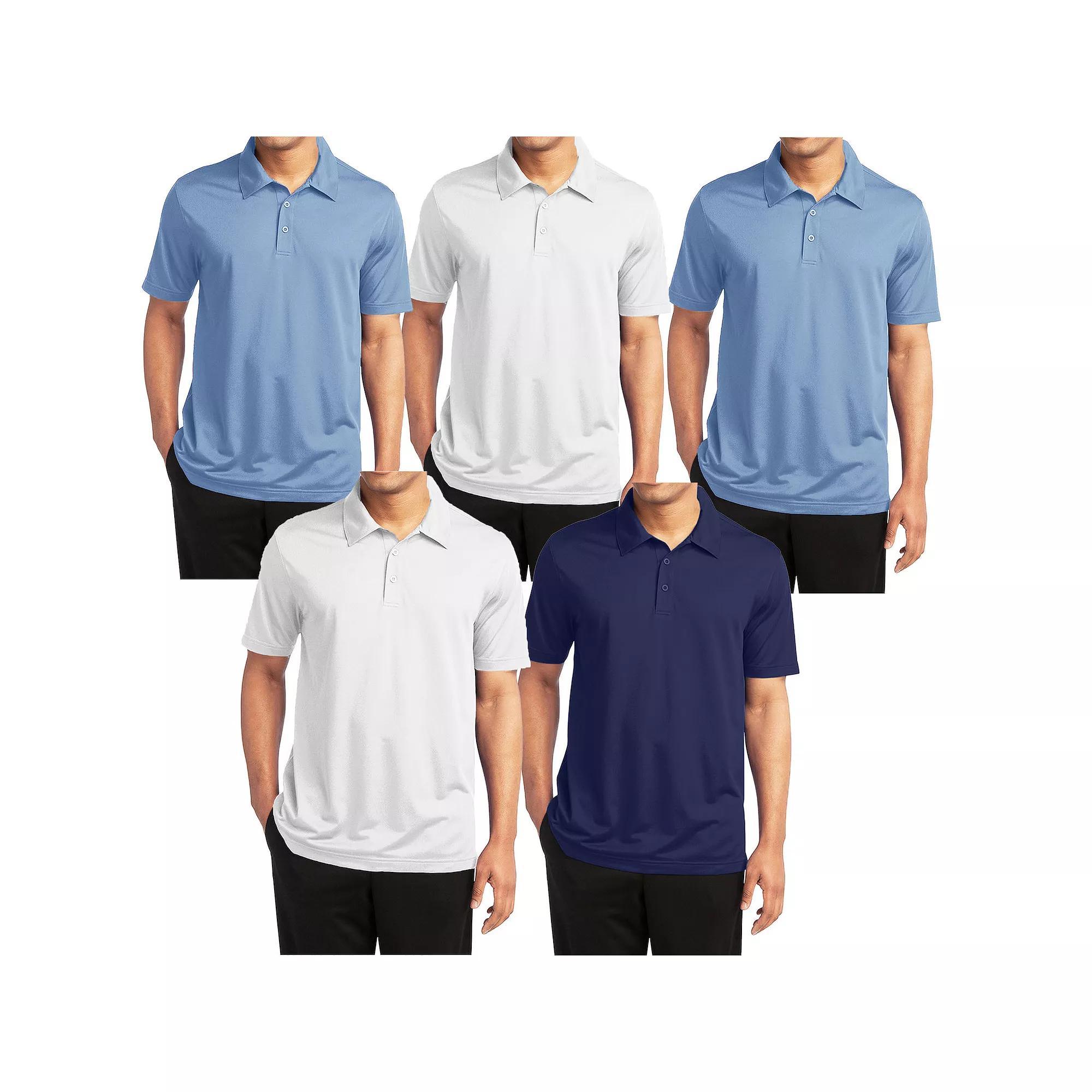 Men's Galaxy By Harvic 5-Pack Moisture-Wicking Polos, Size: 3XL, Light Blue White Navy Product Image