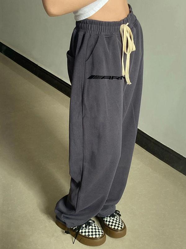 Letter Print Lace Up Sweatpants Product Image