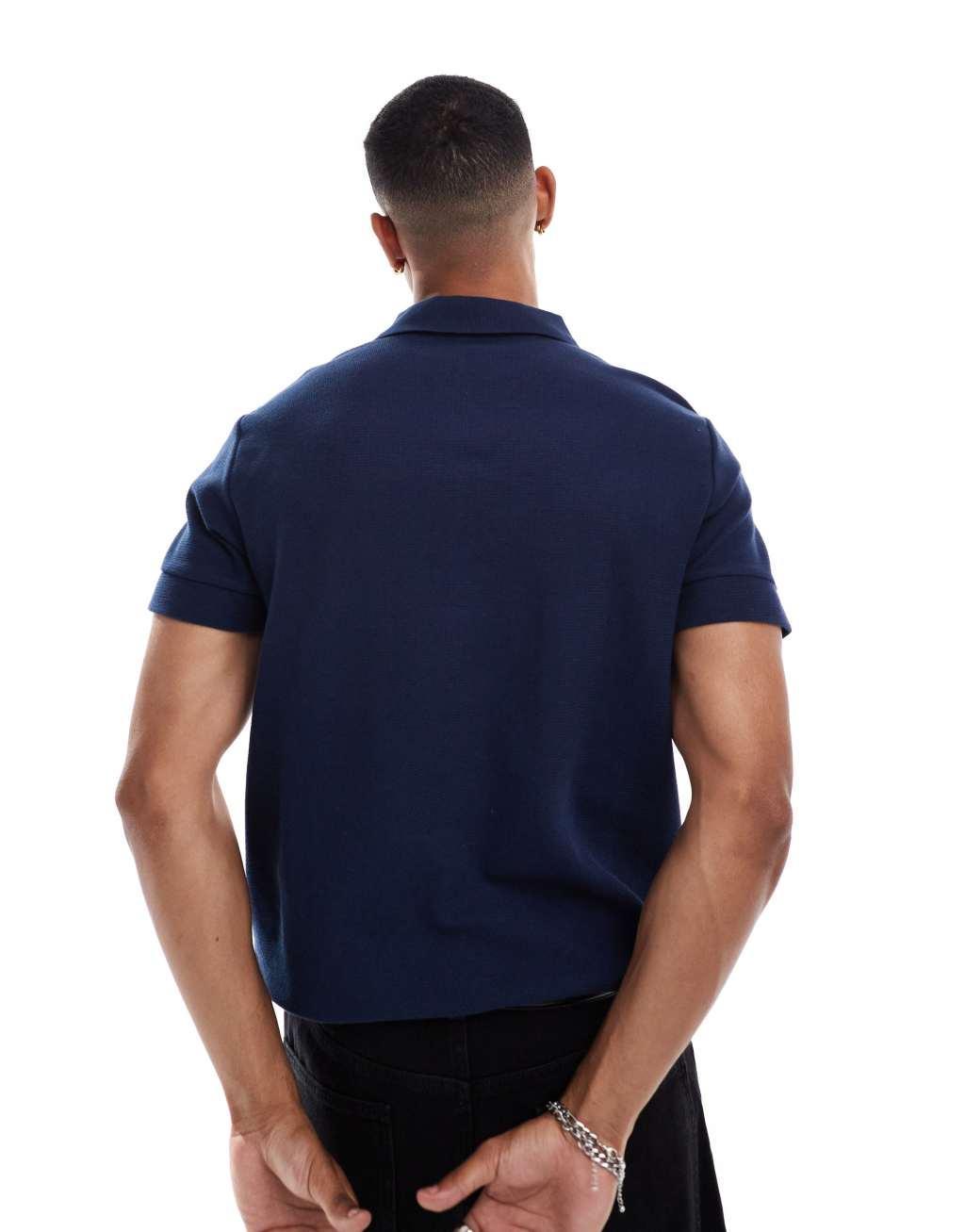 ASOS DESIGN polo in navy with silver zip Product Image