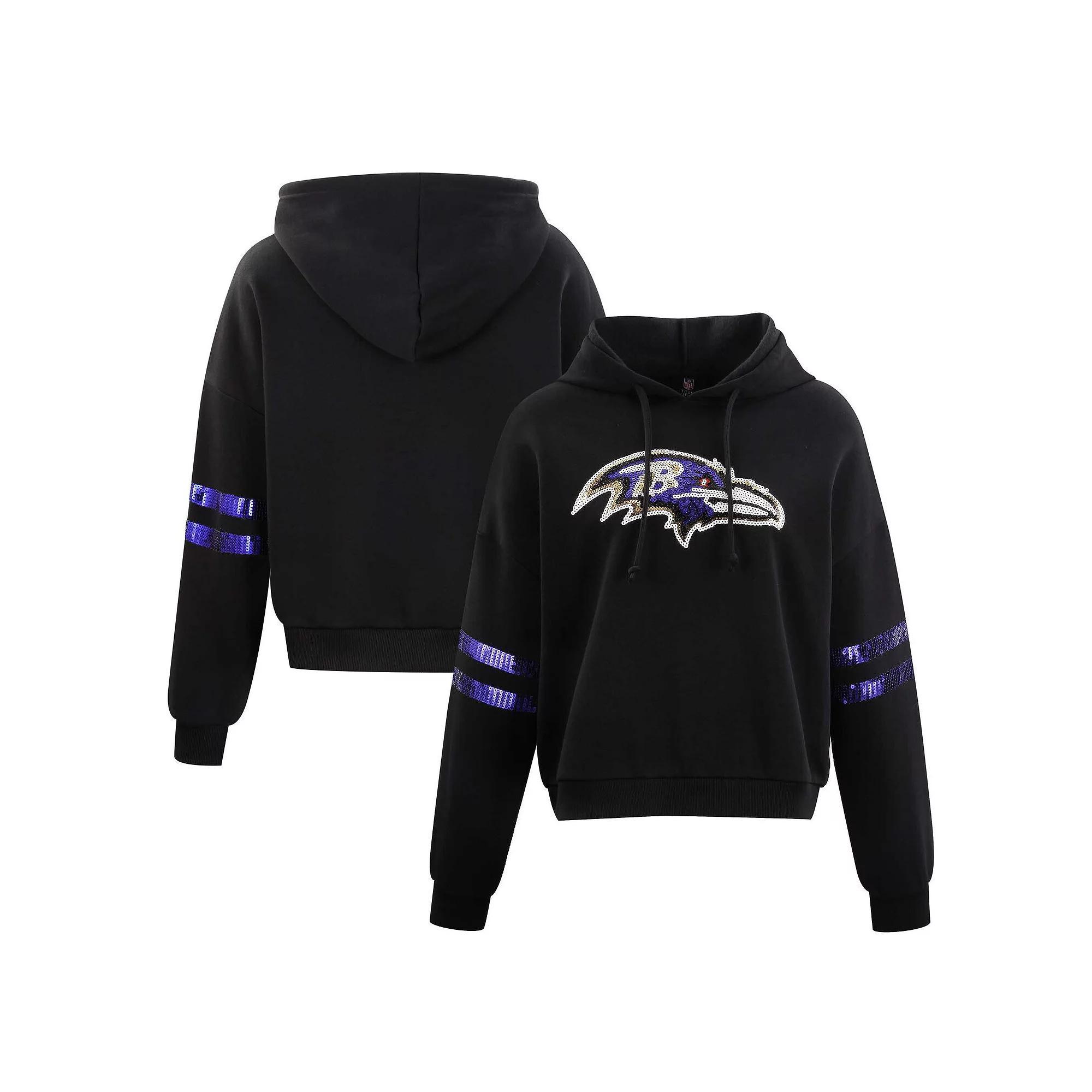 Women's Cuce Black Baltimore Ravens Cropped Sequins Pullover Hoodie, Size: 3XL Product Image