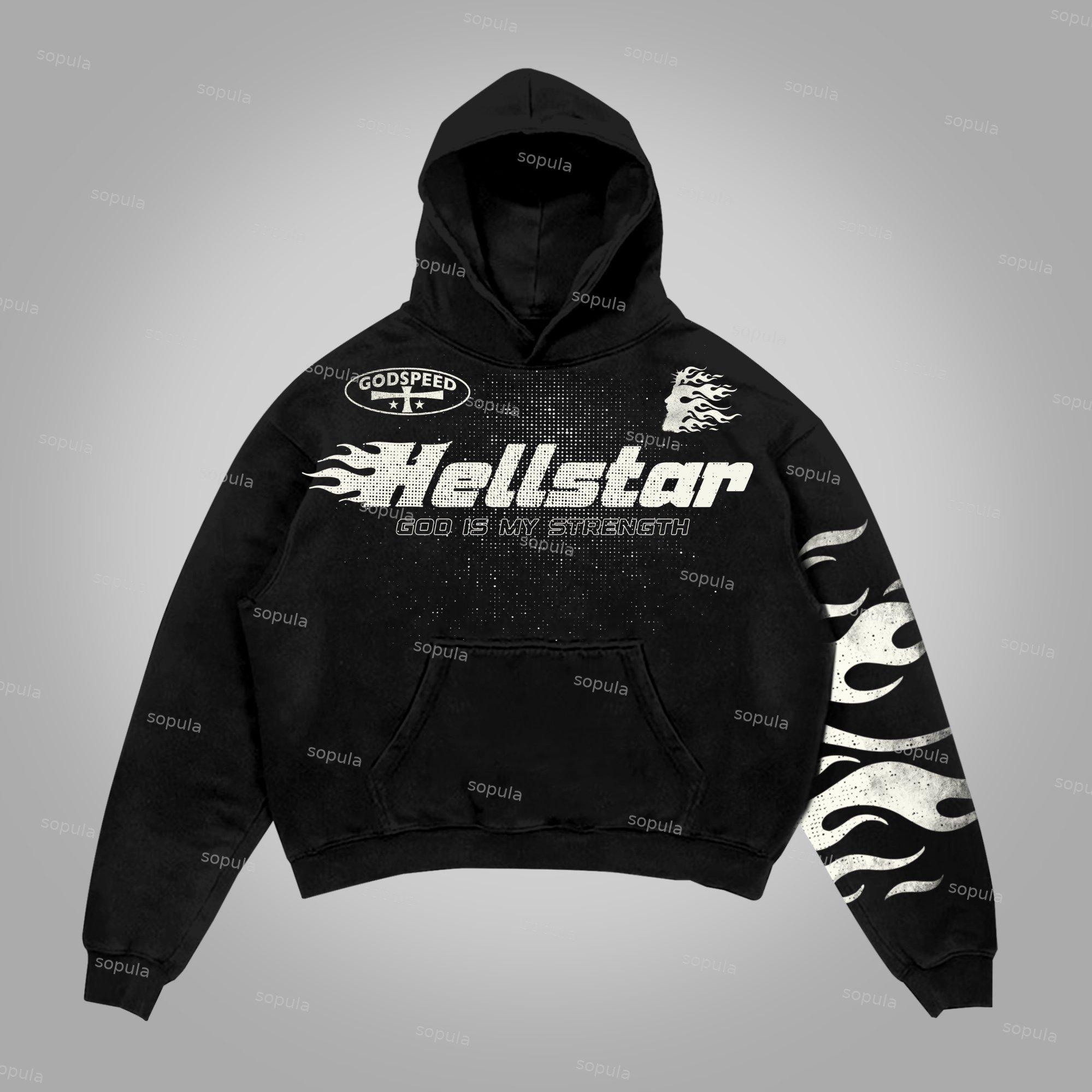 Sopula Hellstar Flame Jesus Silhouette Network Vintage Graphics Cotton Pocket Hoodie Product Image