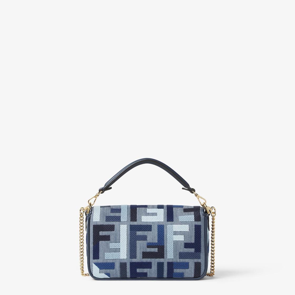 Baguette MiniBlue canvas bag with FF embroidery Product Image