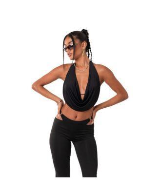 Womens Halter Crop Top With Front Draping And Open Back Product Image