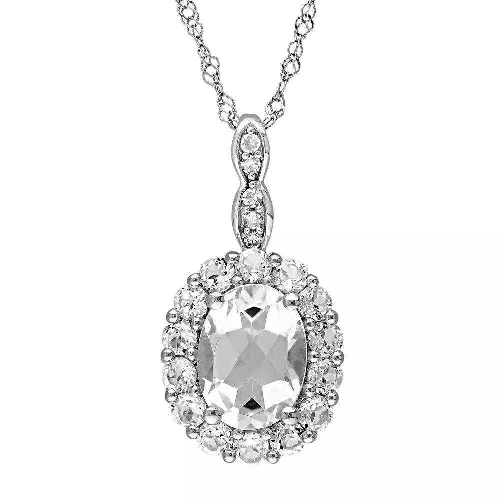 Stella Grace 14k White Gold White Topaz & Diamond Accent Oval Halo Pendant, Women's, Size: 17", 14k Whgold Product Image