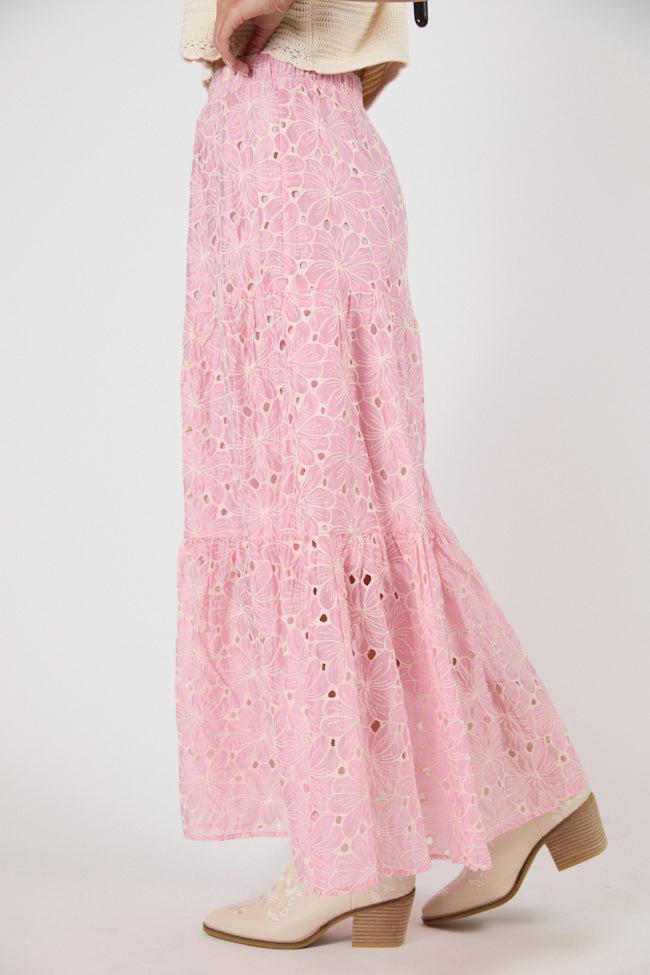 No Place Like This Pink Embroidered Maxi Skirt FINAL SALE Product Image