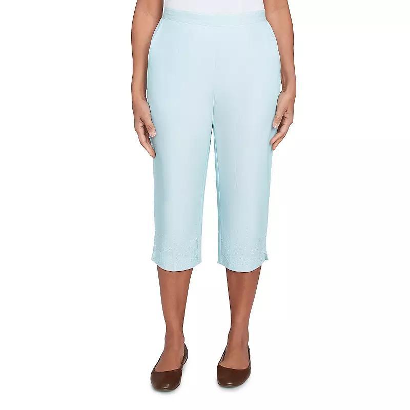 Petite Alfred Dunner Heat Set Embroidered Capri Pants, Womens Green Product Image