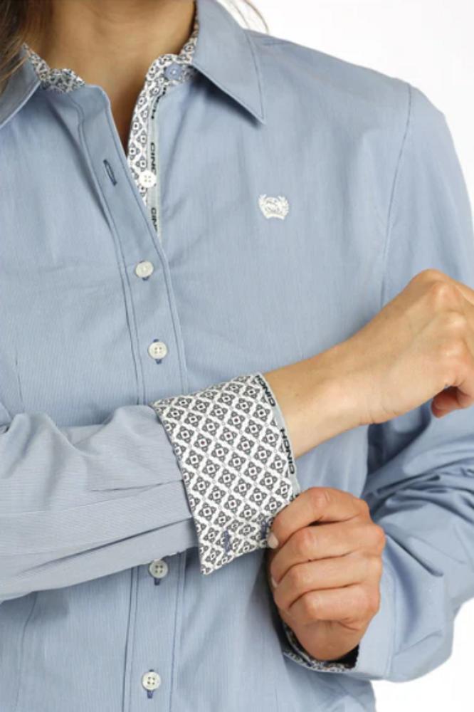 Cinch® Ladies' L/S Light Blue Striped Button Shirt Product Image