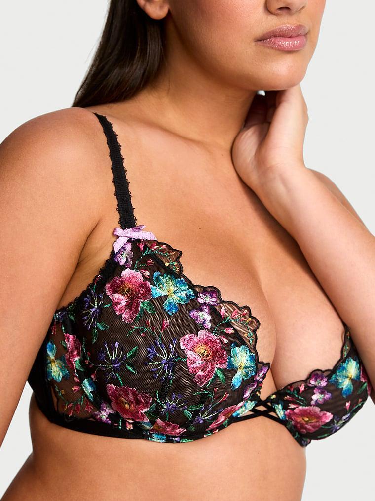 Dark Blossom Embroidery Unlined Low-Cut Demi Bra Product Image