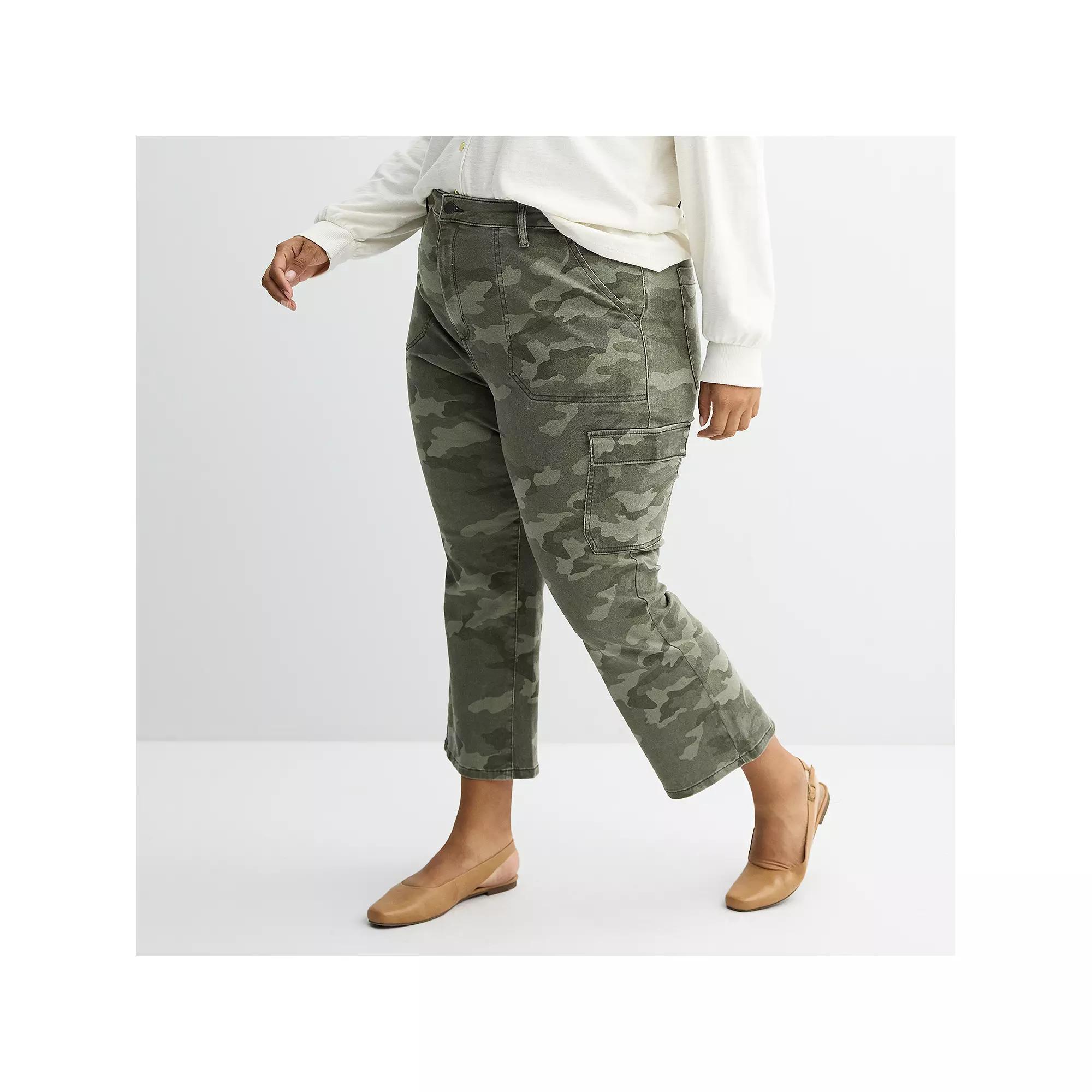 Plus Size Sonoma Goods For Life Ankle Cargo Flare Pants, Womens Green Product Image