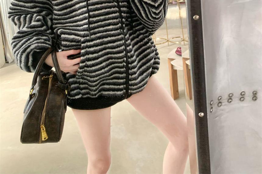 Striped Dog Embroidered Zip-Up Hoodie Product Image
