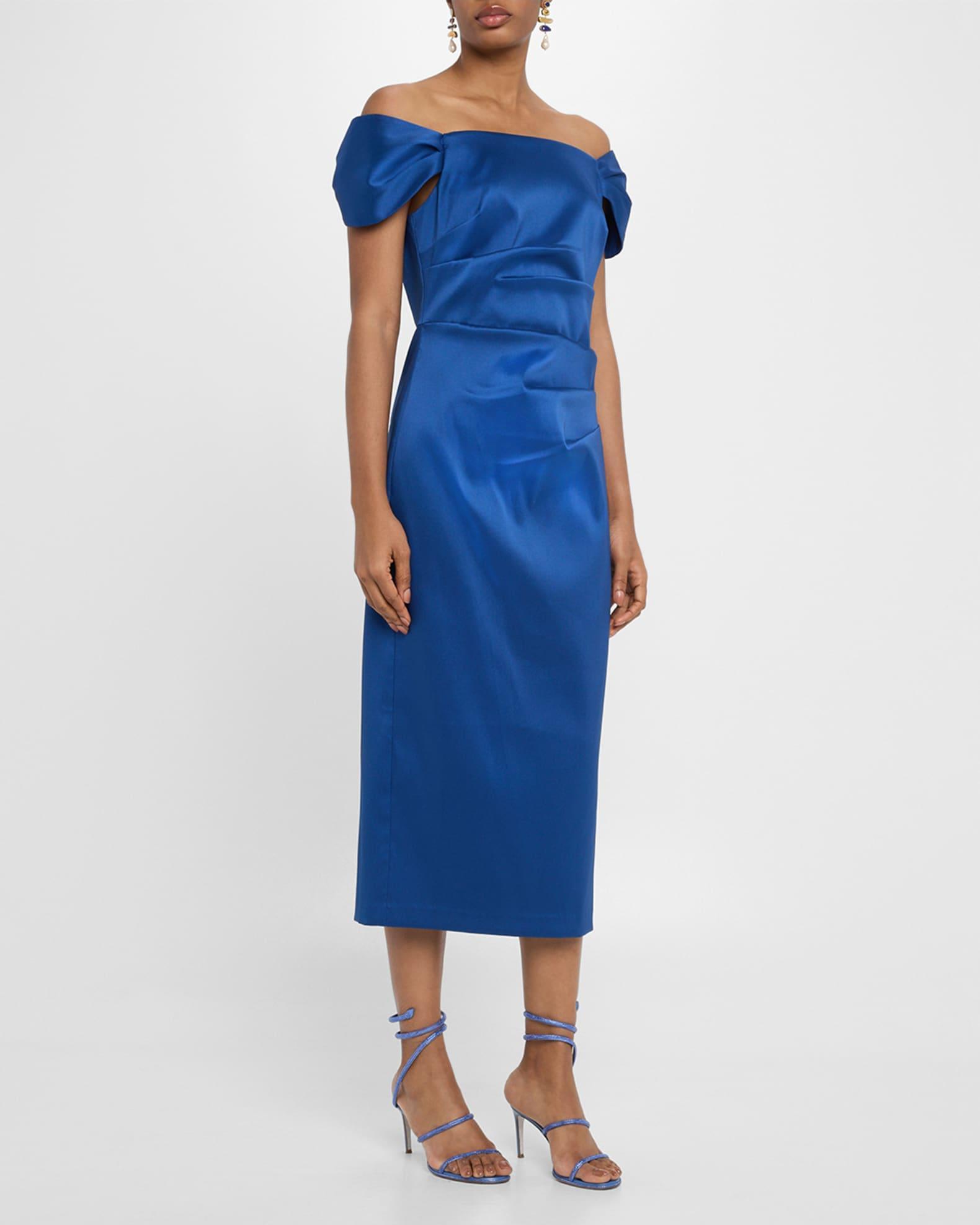Pleated Off-Shoulder Mikado Midi Dress Product Image