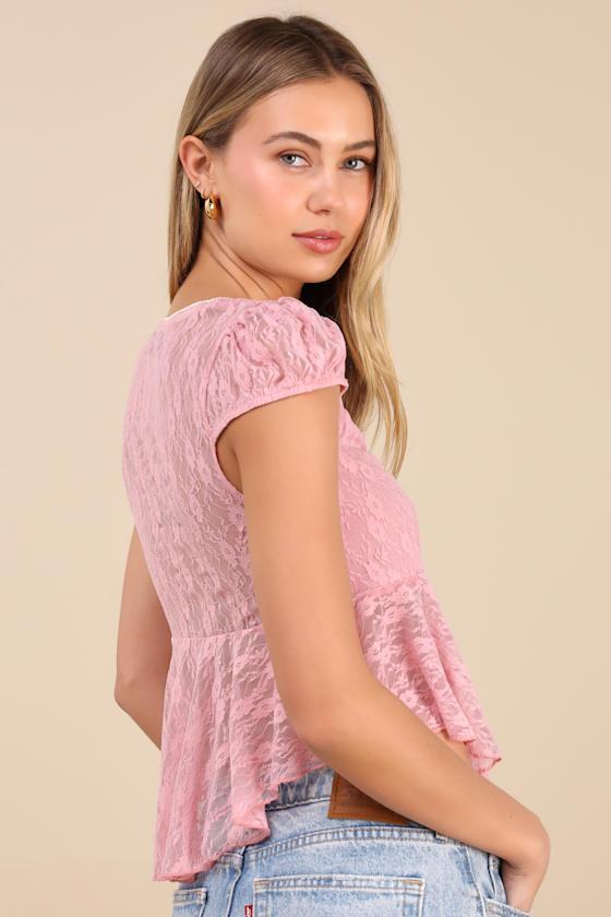 Eliara Pink Lace Cap Sleeve Babydoll Top Product Image