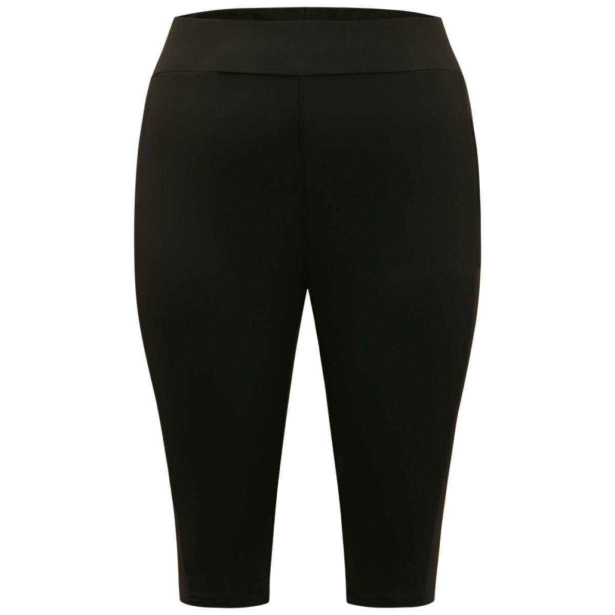 Plus Size Skinny Wideband Waist Mesh Patchwork Pocket Leggings Women Black Elegant High stretch Skinny High Rise Dailywear Leggings BloomChic 10/M Product Image