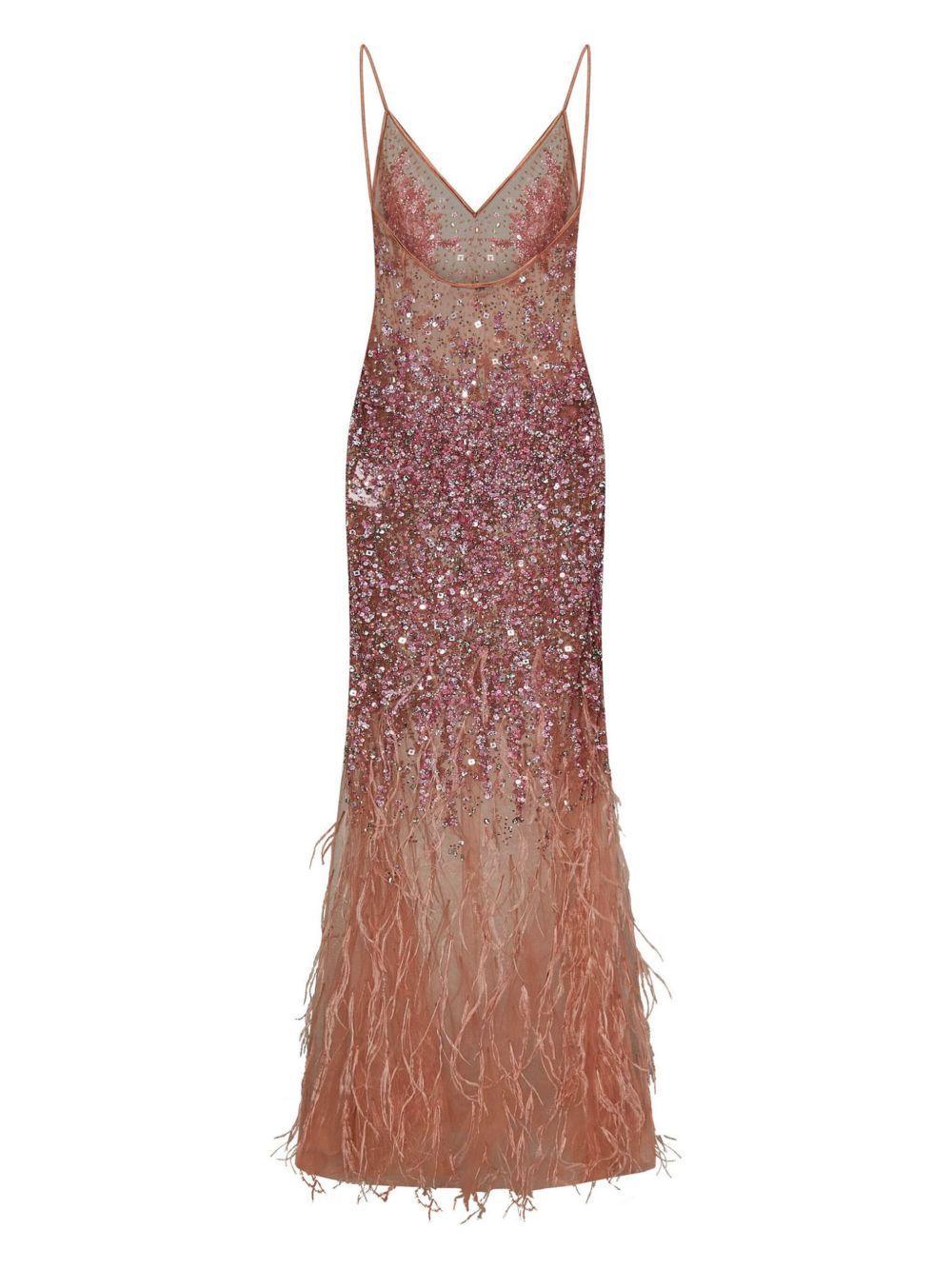 sequin-feather embellished v-neck dress Product Image