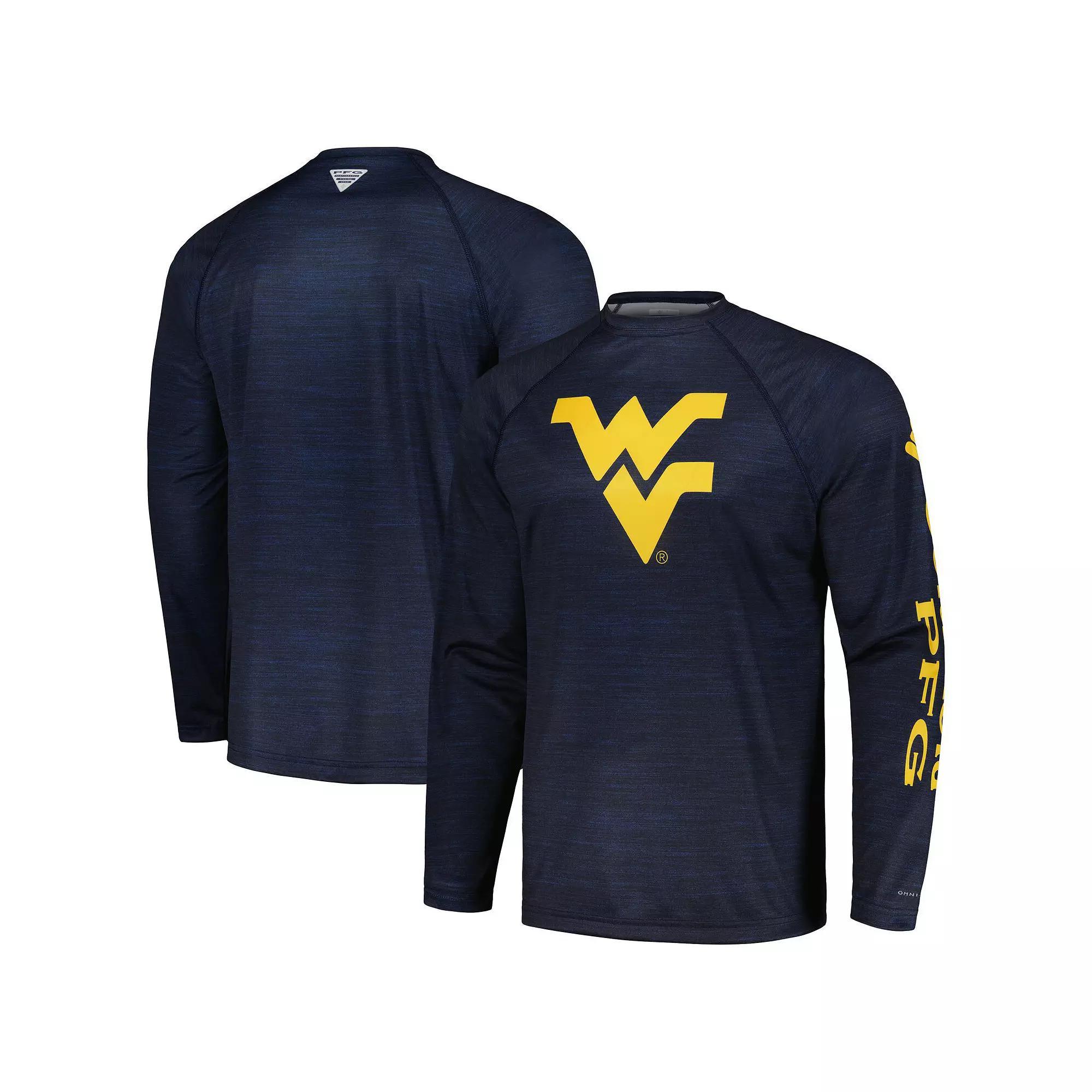 Men's Columbia  Navy West Virginia Mountaineers PFG Terminal Tackle Omni-Shade Raglan Long Sleeve T-Shirt, Size: Medium, Blue Product Image