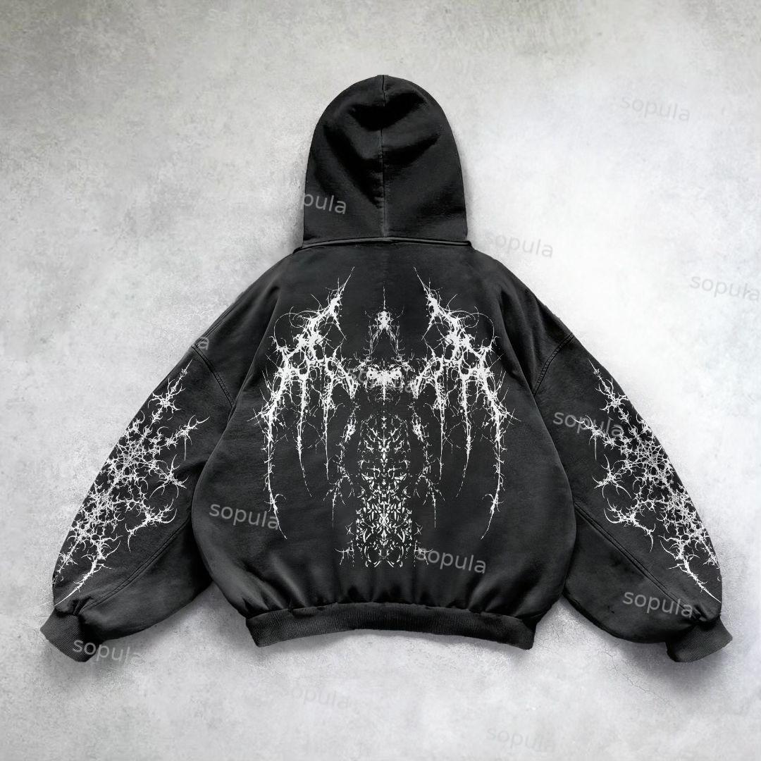 Vintage Pattern Print Acid Washed Oversized Hoodie Product Image