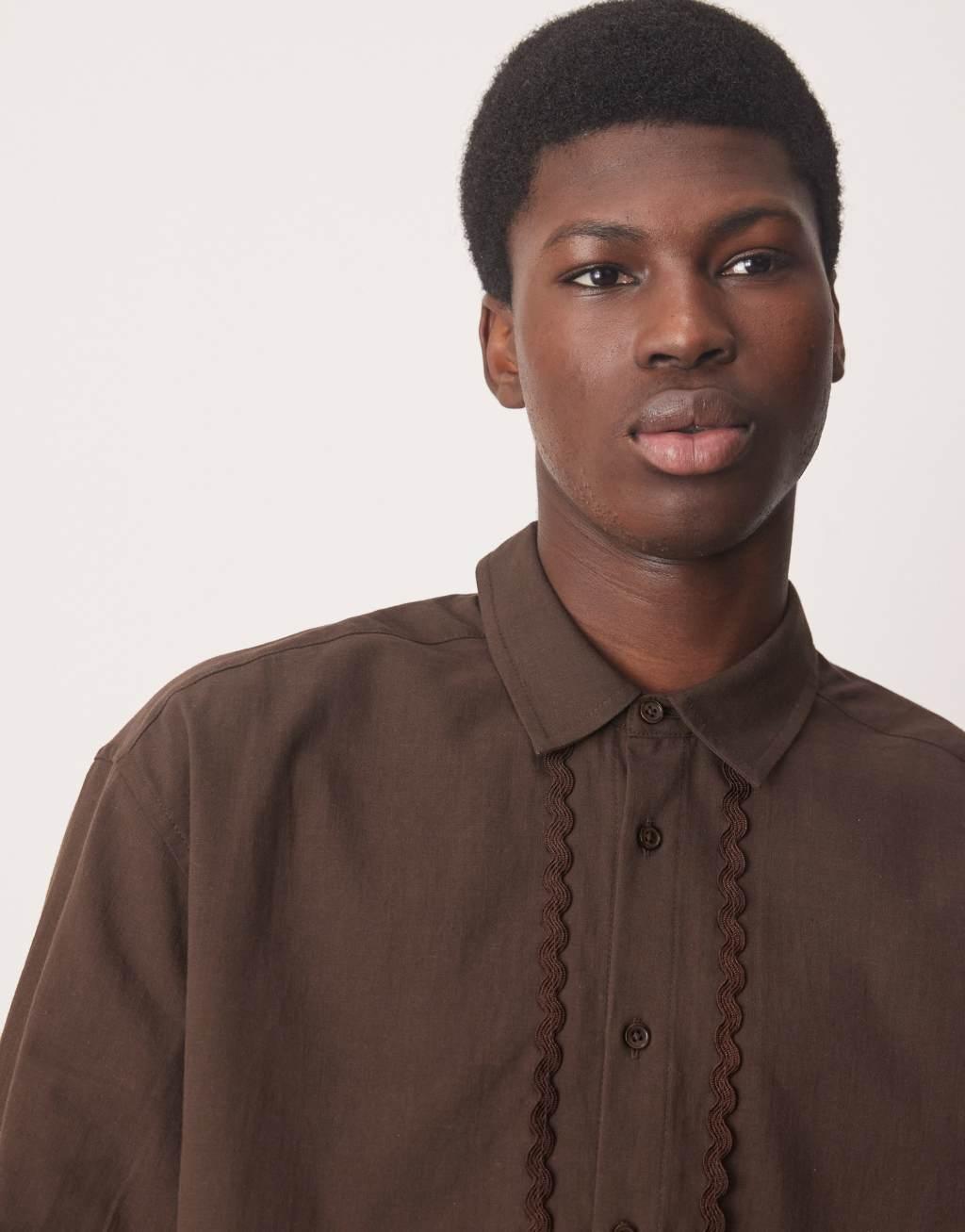 ASOS DESIGN oversized boxy shirt with taping in brown Product Image