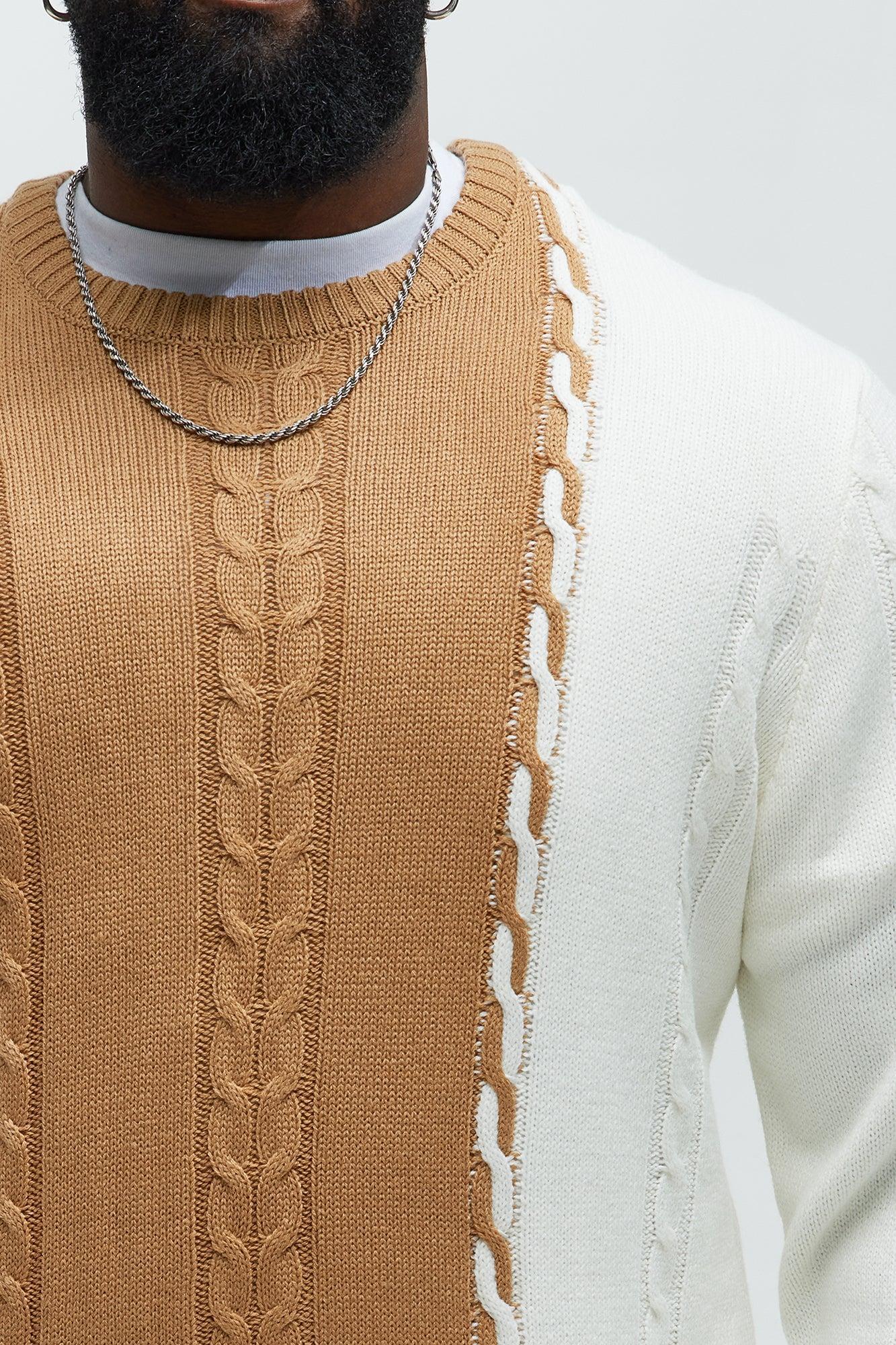 Cody Cable Knit Sweater - Camel/combo Product Image