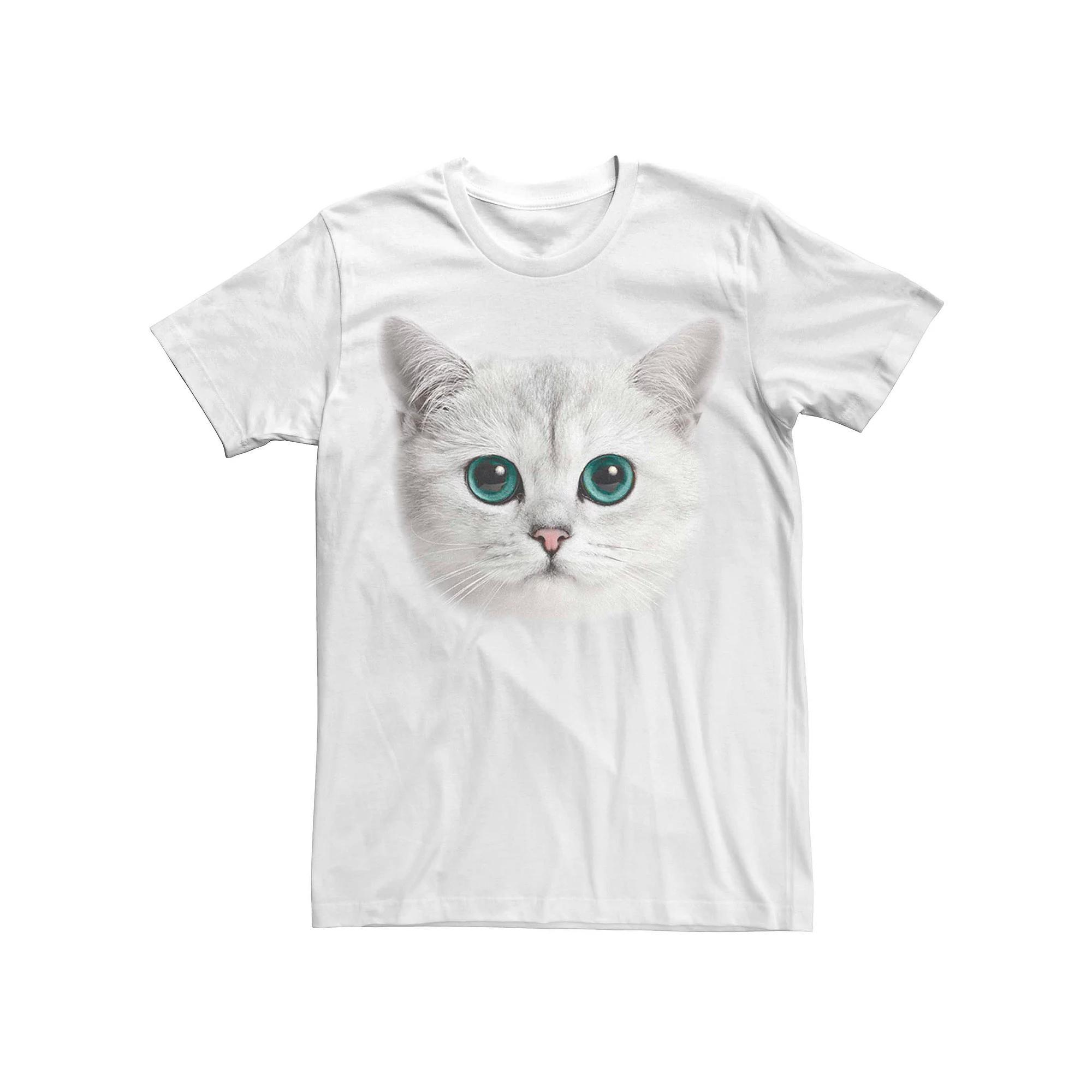 Men's Cat Cute Simple Graphic Tee, Size: Small, White Product Image