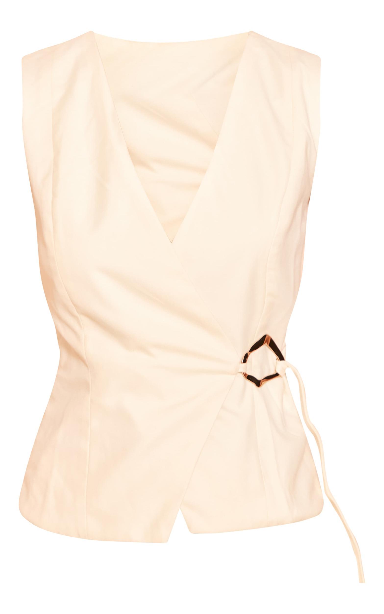 Cream Woven Trim Tie Waist Coat Product Image