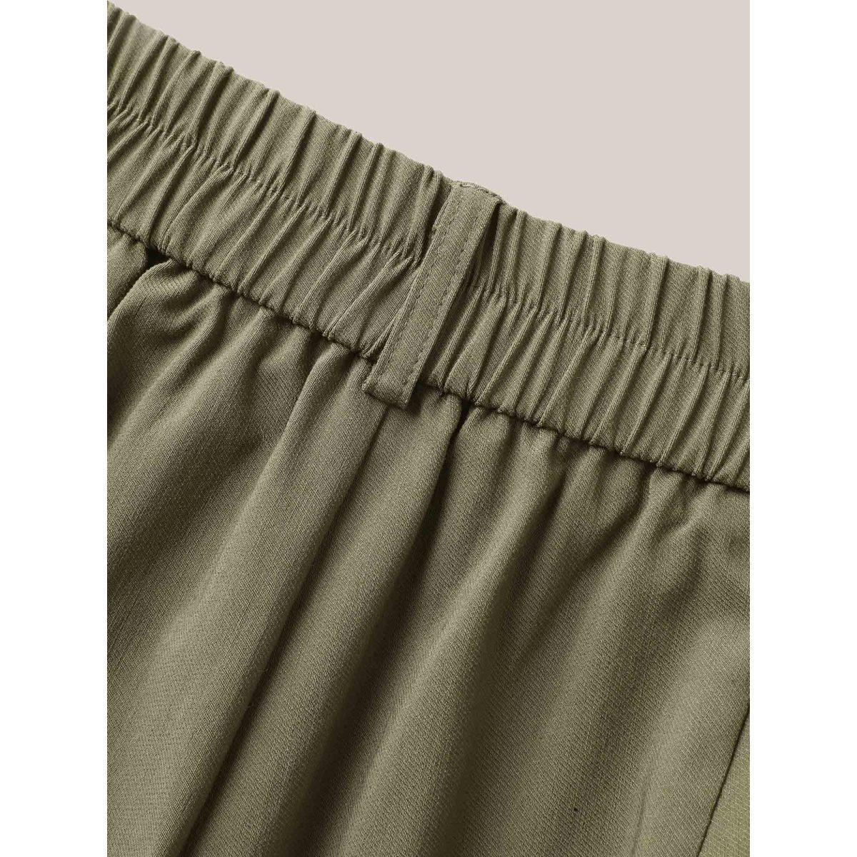 Plus Size Drawstring Pockets Wide-Leg Pants Women ArmyGreen Casual Wide Leg Mid Rise Everyday-Casual Pants BloomChic 30/6X Product Image