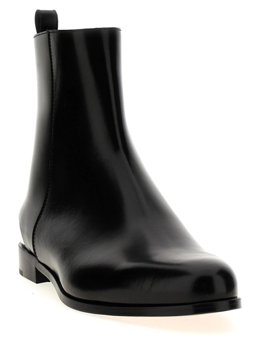ALEXANDER MCQUEEN Lux Trend Black Ankle Boots With Metal Detail In Smooth Leather Man In Black Silver Product Image