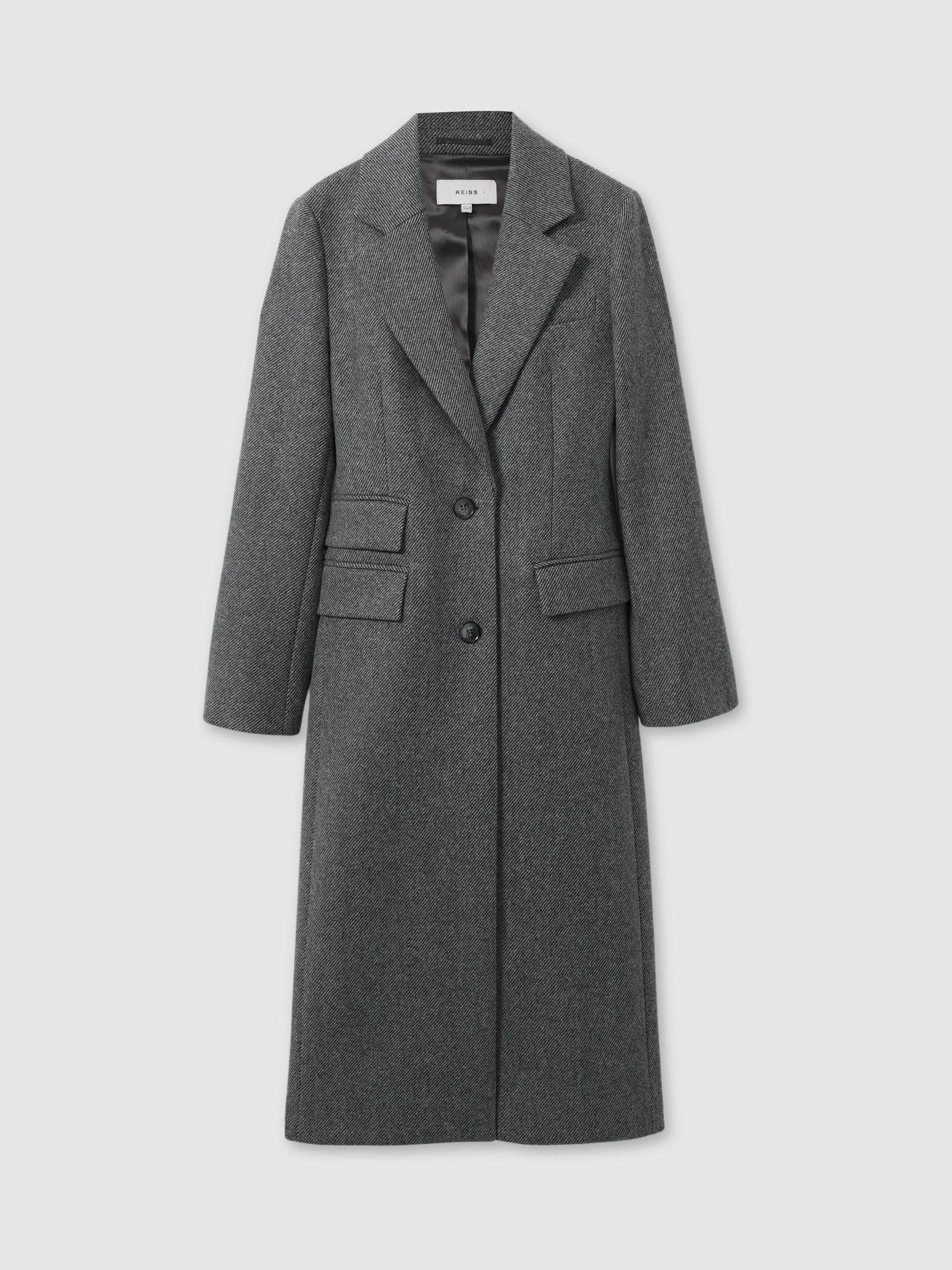 Petite Wool-Blend Longline Coat in Grey Product Image
