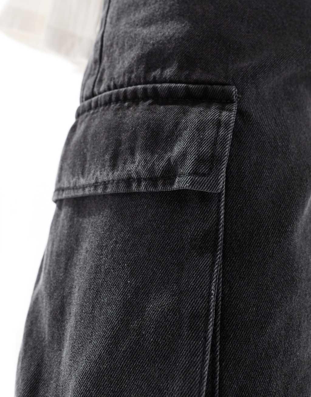 ADPT loose fit denim cargo shorts in washed black Product Image
