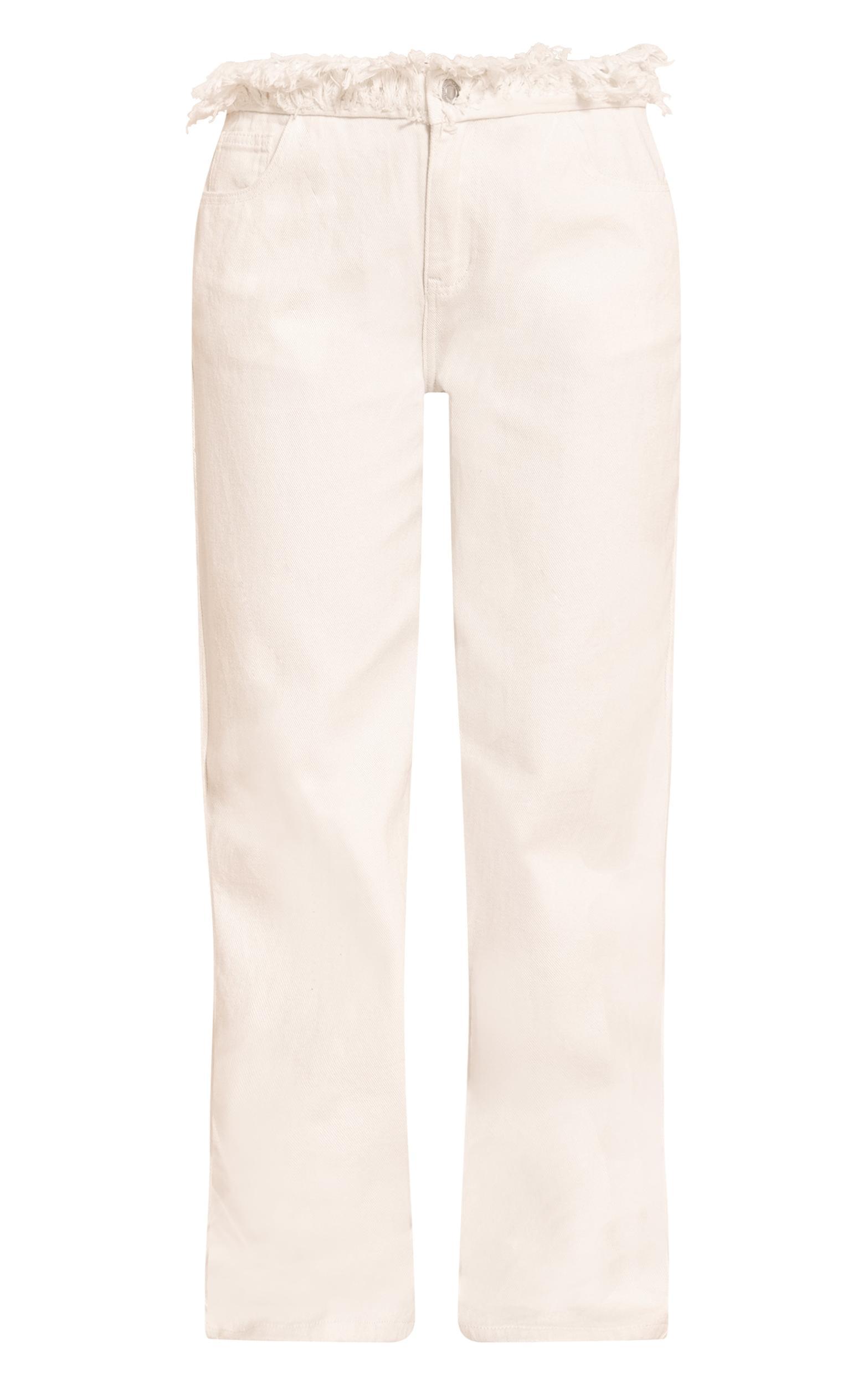 White Extreme Frayed Waistband Wide Leg Jeans Product Image