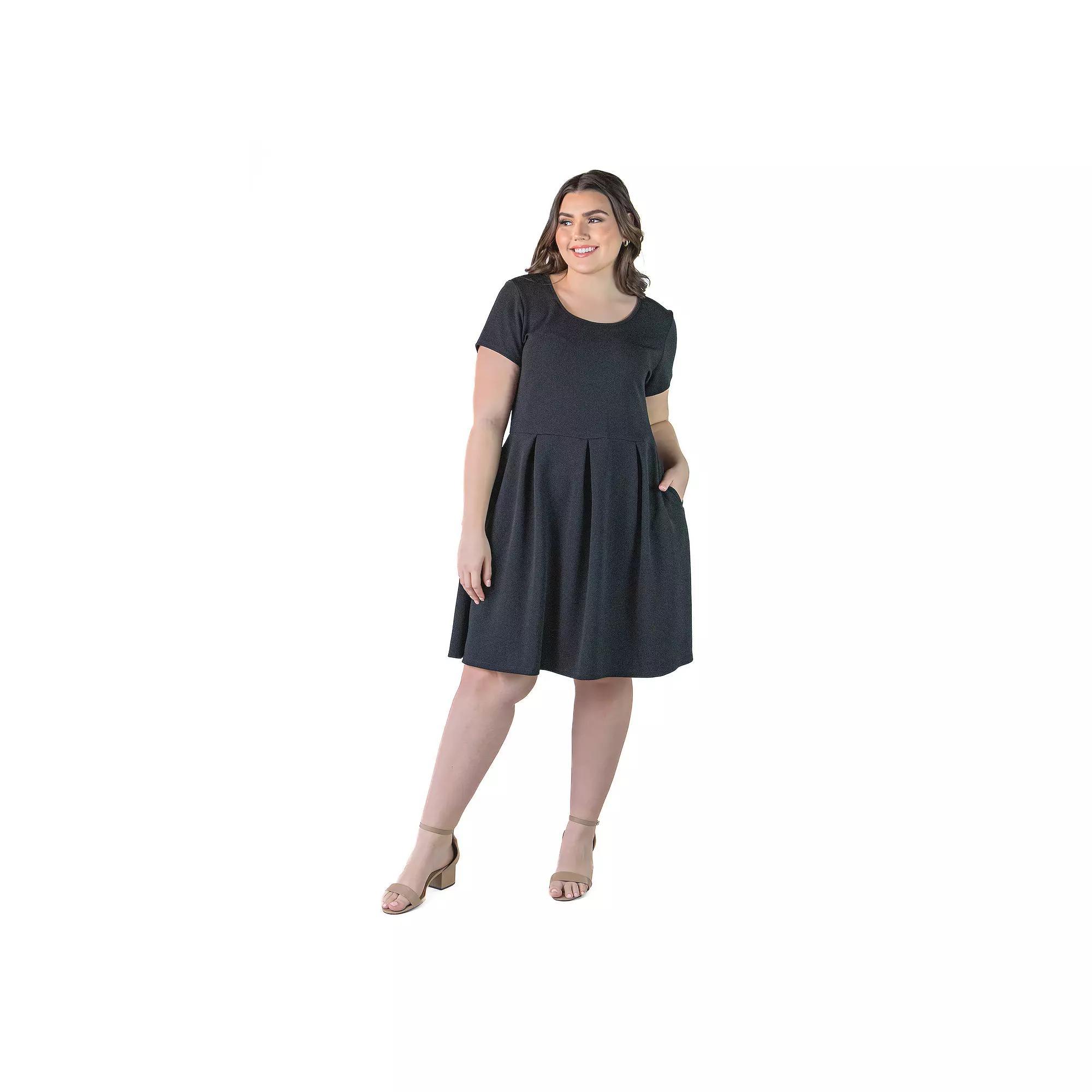 Plus Size 24Seven Comfort Apparel Pleated Pocket Midi Dress, Women's, Size: 2XL, Black Product Image
