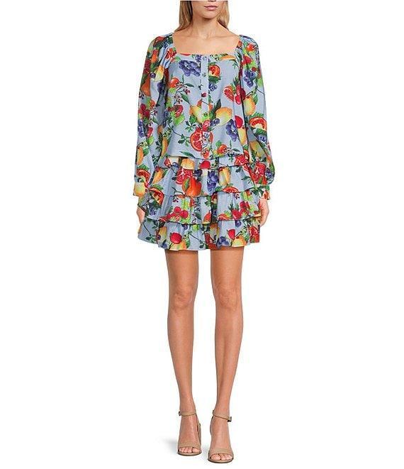 Skies Are Blue Coordinating Fruit Print High Waisted Tiered Mini Skirt Product Image
