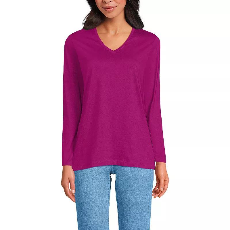 Petite Lands' End Supima Cotton Relaxed V-Neck Tee, Women's, Size: Small Petite, Ivory Black Stripe Product Image