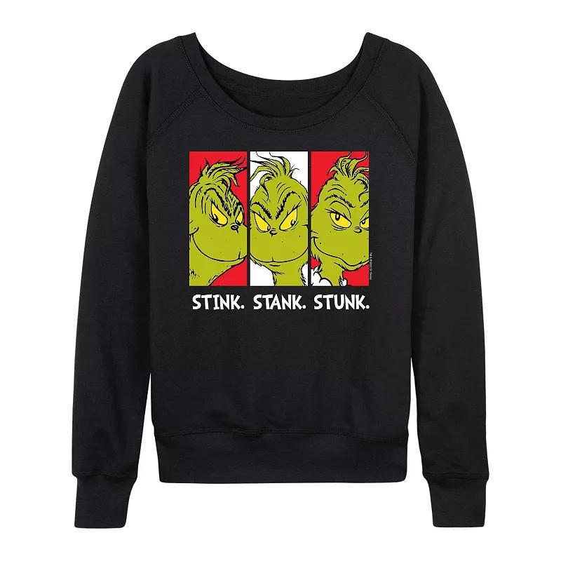 Womens Dr. Seuss Grinch Stink Stank Stunk French Terry Long Sleeve Tee Product Image