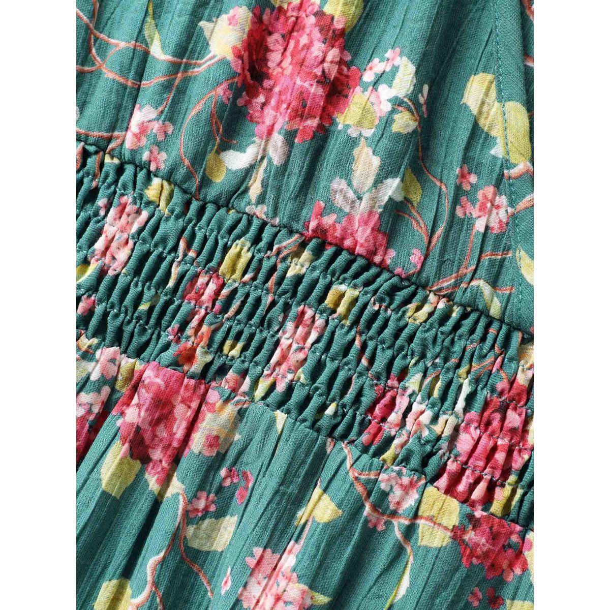 Plus Size Floral Print Shoulder Tie Pockets Midi Dress Cerulean Women Overlap Collar Sleeveless Curvy BloomChic 10/M Product Image