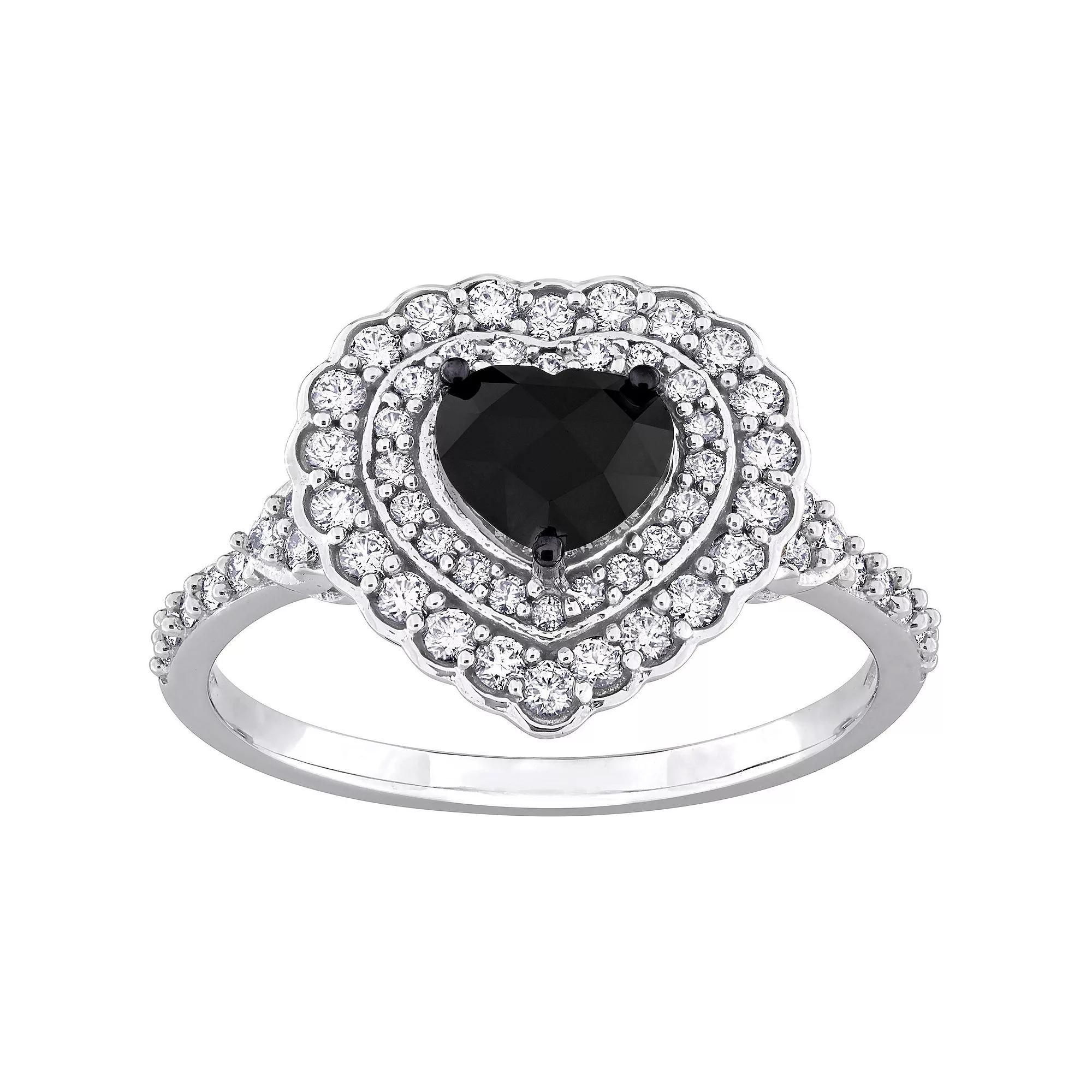 Stella Grace 14k White Gold 1 1/4 Carat T.W. Black & White Diamond Heart Engagement Ring, Women's, Size: 5.50 Product Image