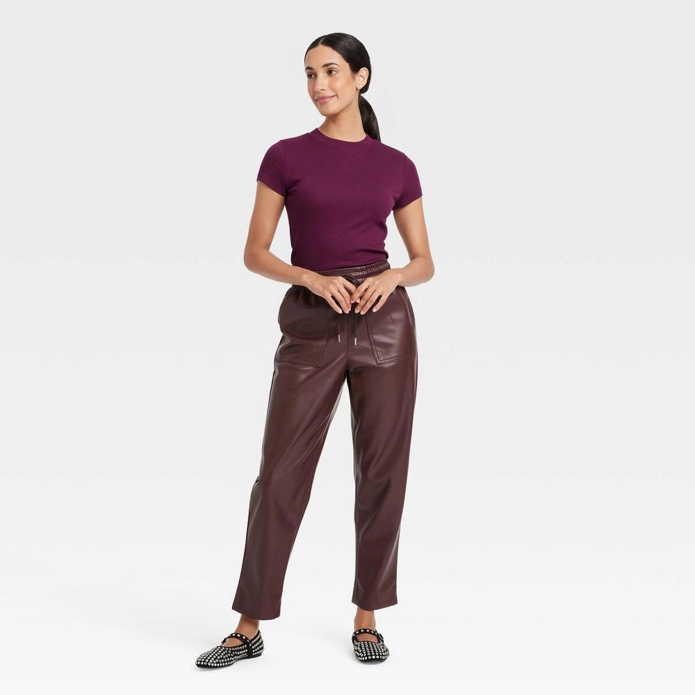 Womens Slim Fit Short Sleeve Ribbed T-Shirt - A New Day Berry XS Product Image