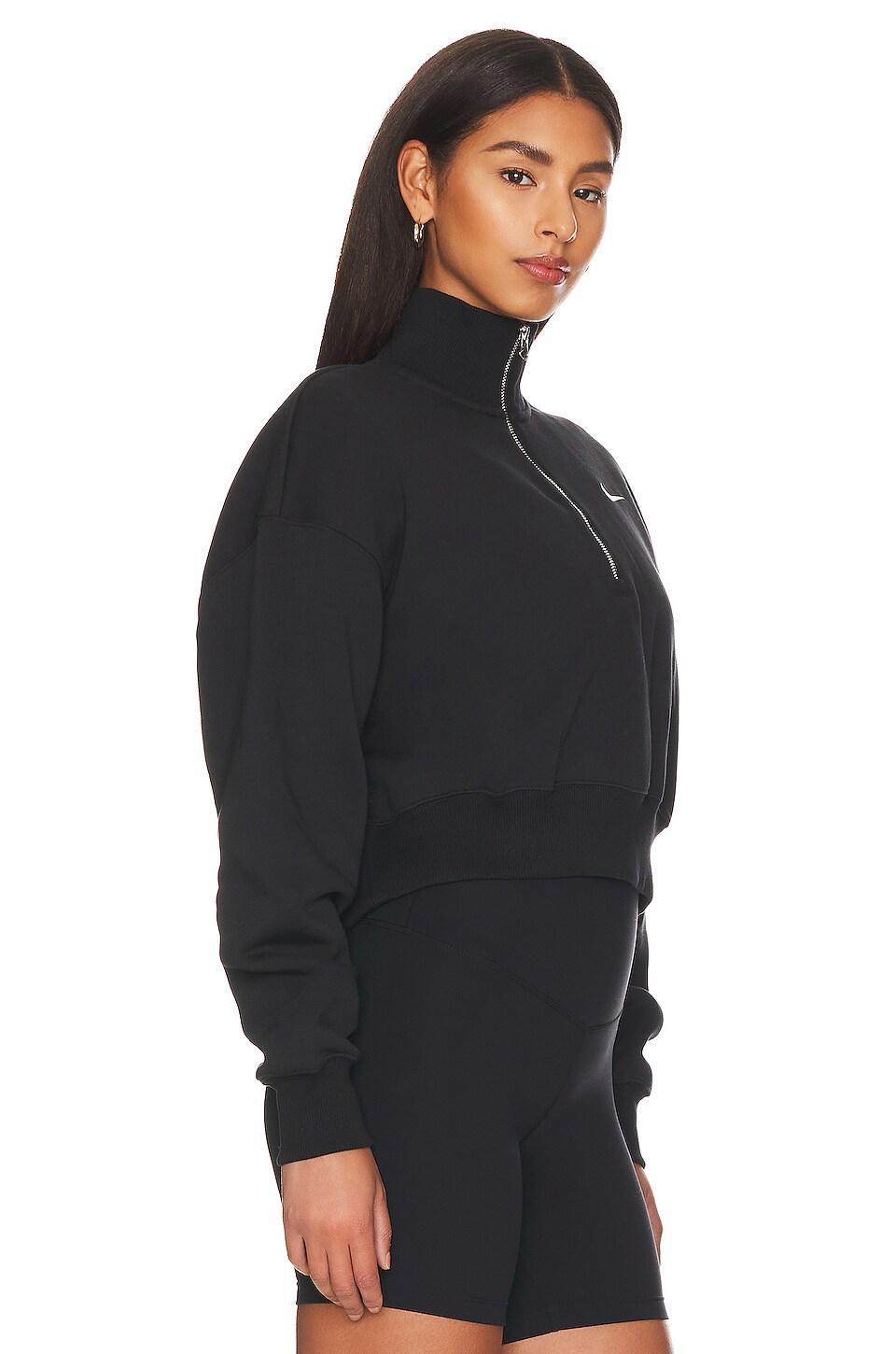 Nike Women's Sportswear Phoenix Fleece Oversized Half-Zip Crop Sweatshirt in Black/Black Size Medium Cotton/Polyester/Fleece Product Image