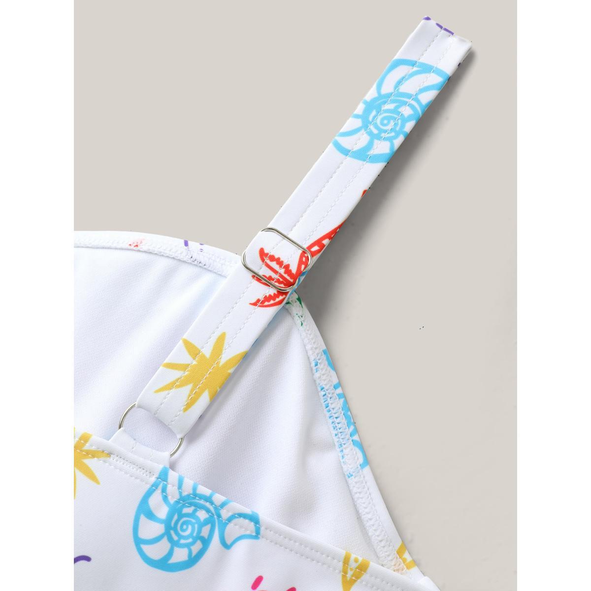 Plus Size Marine Elements Twist Front Swim Dress Women's Swimwear Ivory Beach Bodycon Heart neckline High stretch Curve Swim Dresses BloomChic 28/5X Product Image