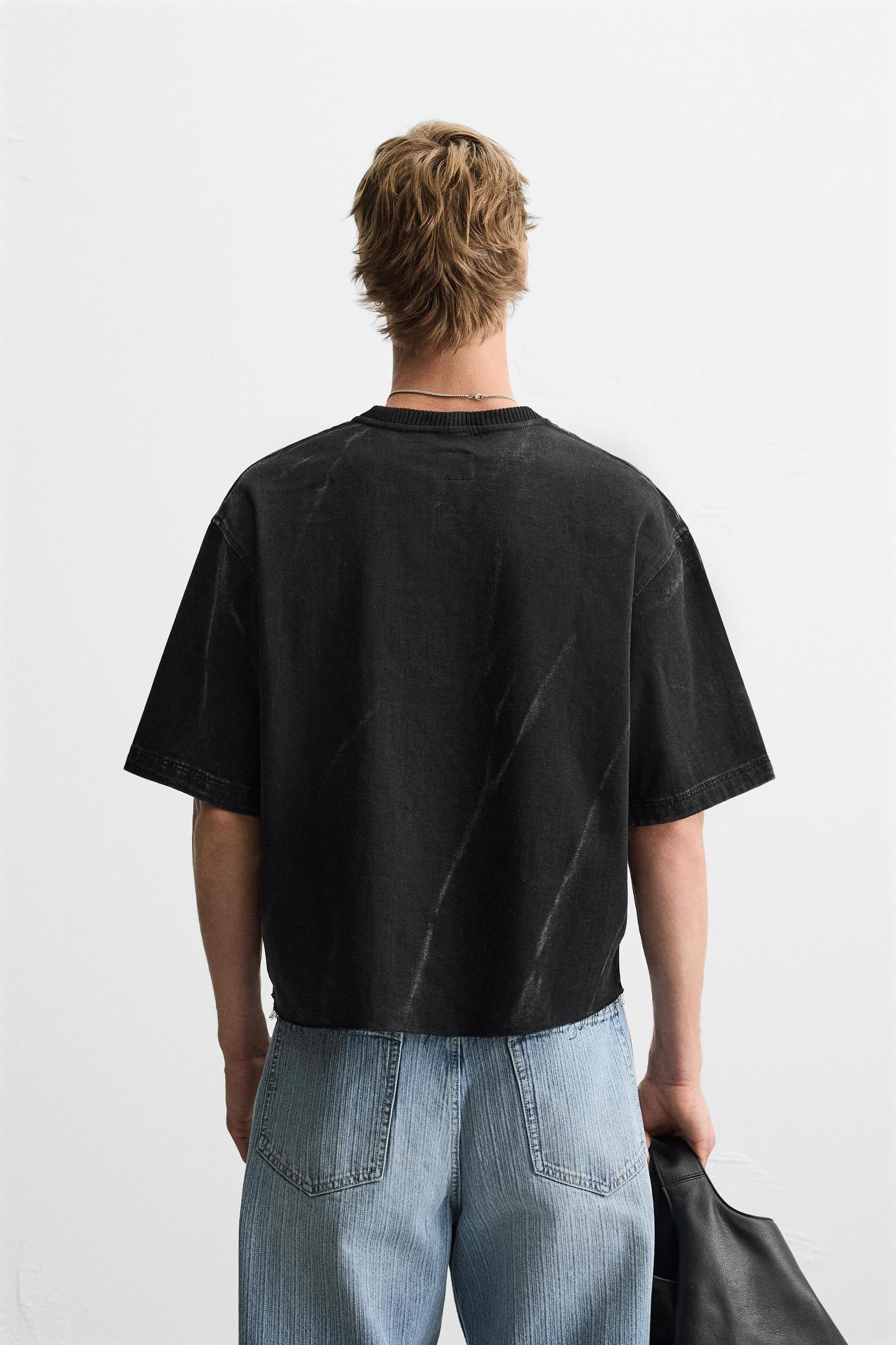 CROPPED FIT DENIM T-SHIRT Product Image